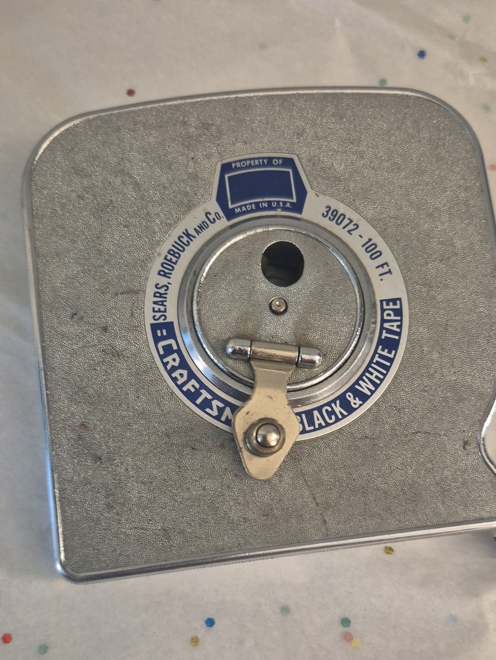 Craft Vintage Black & White Tape Measure Reel - Metal Housing